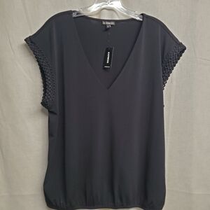 Express Black Crochet Sleeve V-Neck Blouse